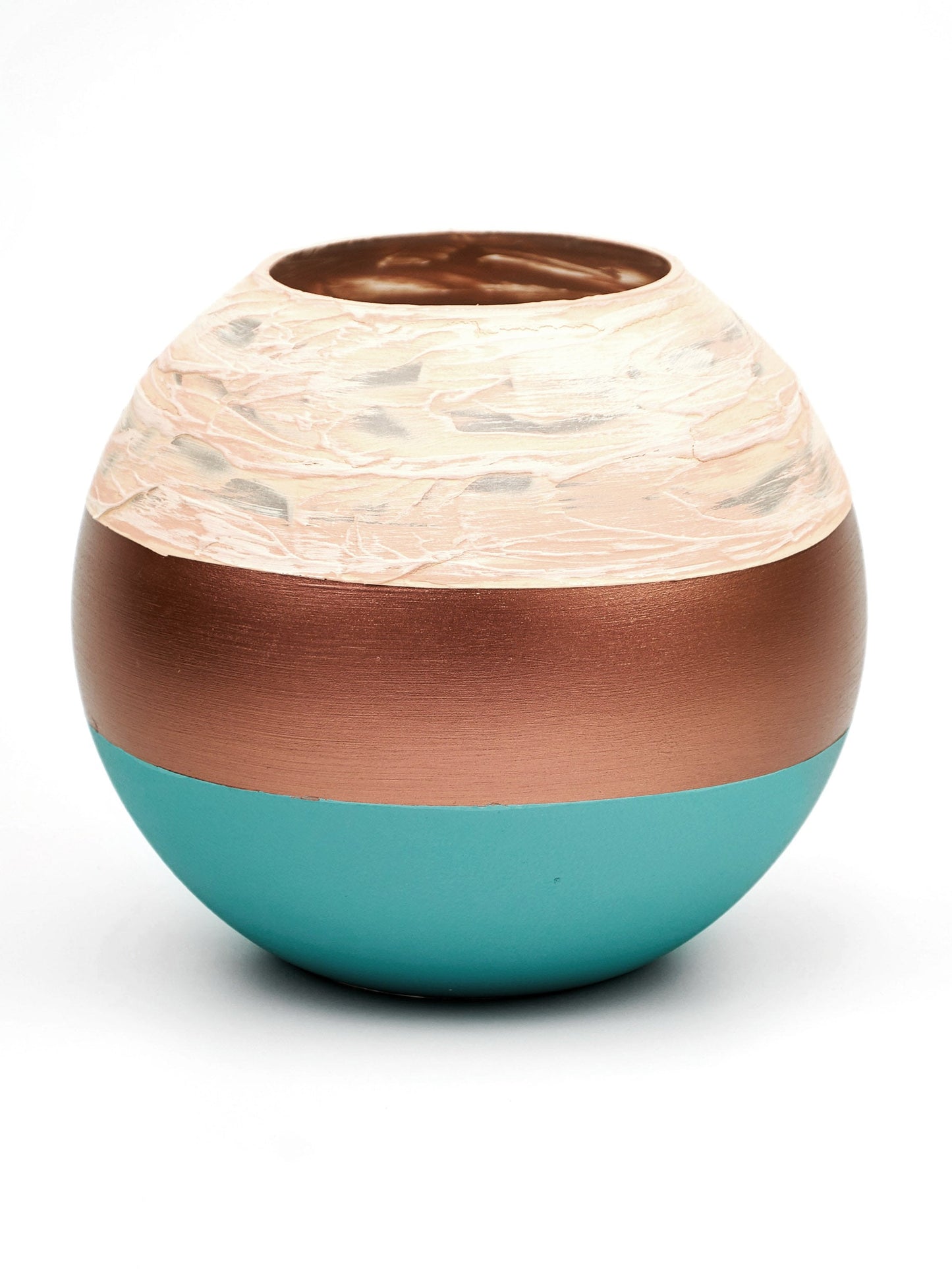 Handpainted Glass Vase | Painted Copper Bowl Art Glass Round Vase |
