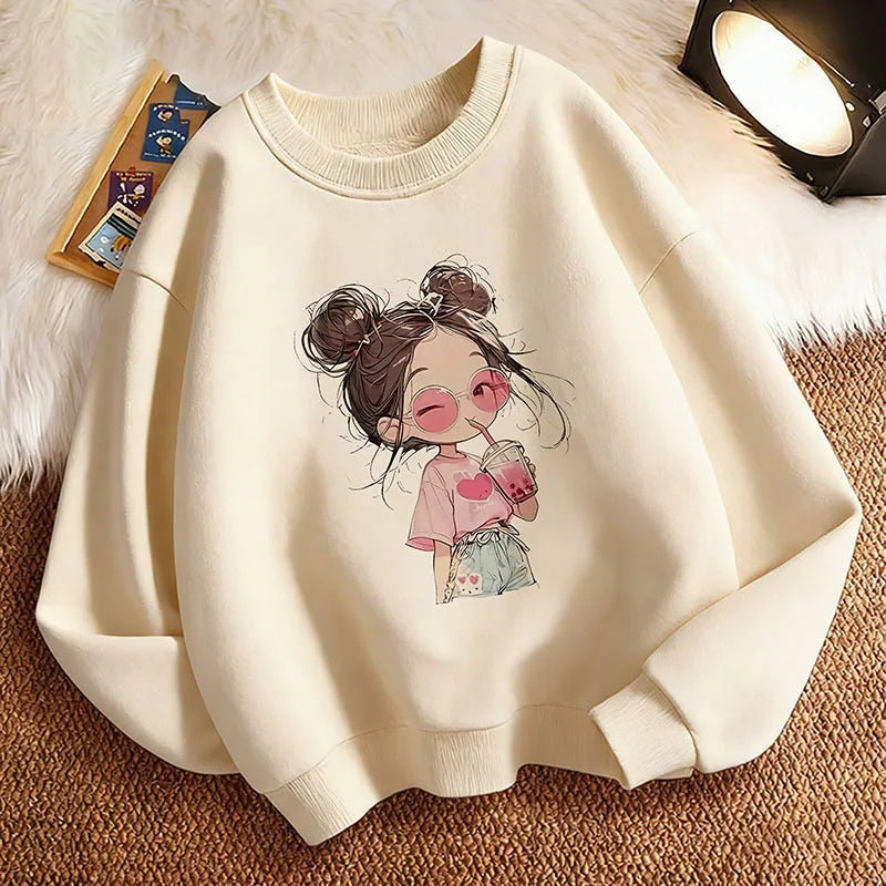 Hoodie Hip Hop Retro Girl Drink Juice Design Children's Sweatshirt Cute Hoody Girls Autumn Spring Casual Hoodies Pullover Fatu Pondo Foundation