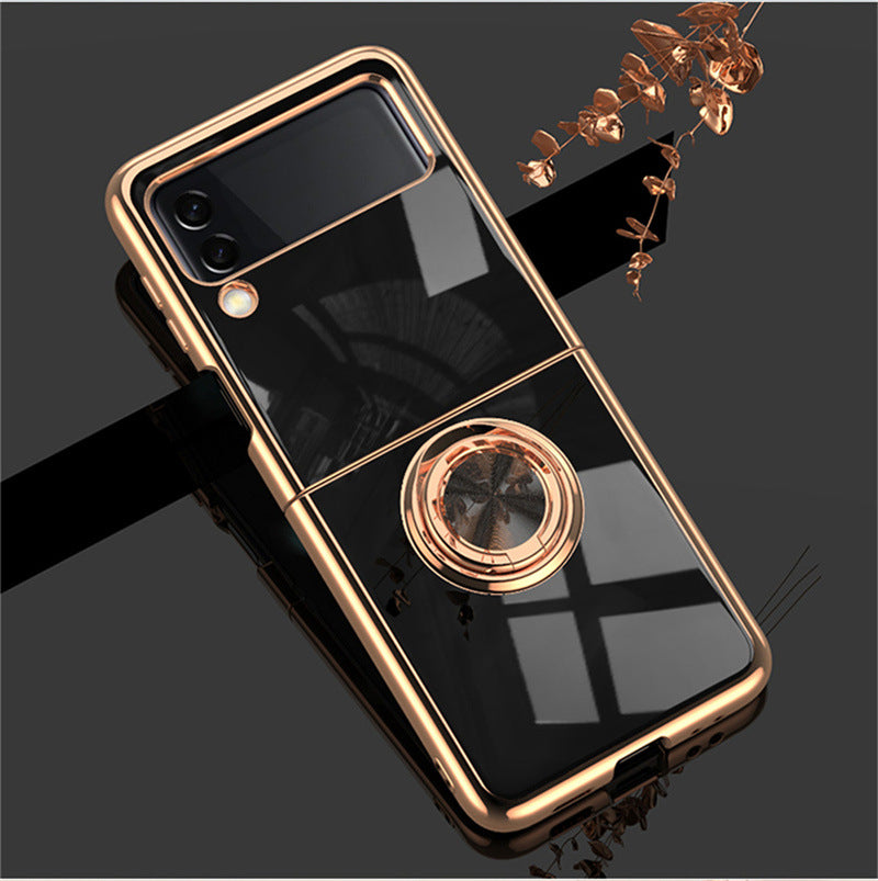 Suitable for Samsung z flip4 mobile phone shell new car folding screen zflip3 ring bracket anti-fall protective cover